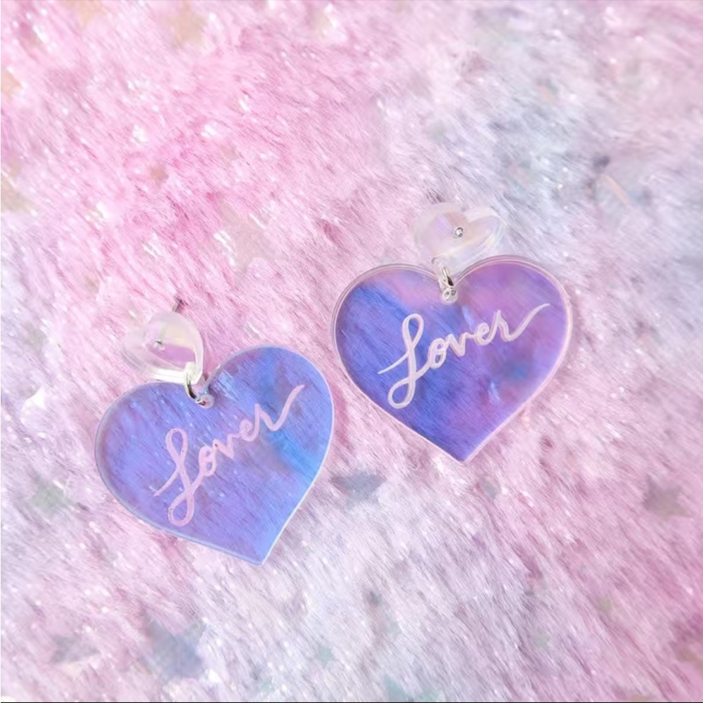 LOVER holographic/mirrored heart drop earrings new NWT swiftie